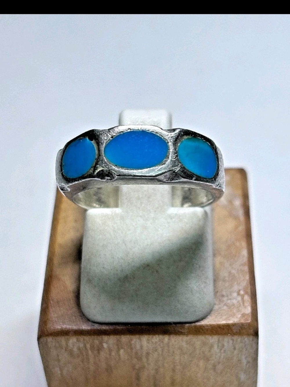 Sterling Silver Turquoise Inlay Band - Women's Blue Ring